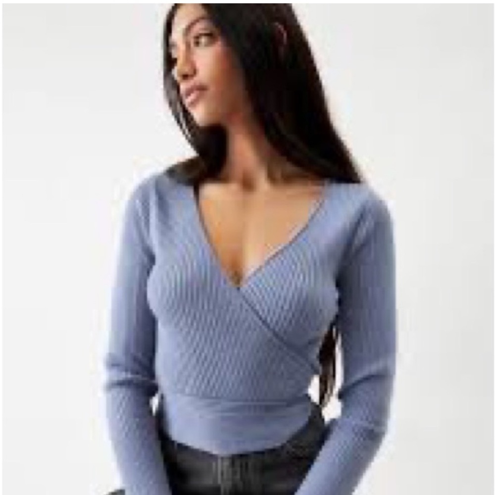 PacSun Kendall & Kylie Blue Ribbed Tie Back Wrap Top